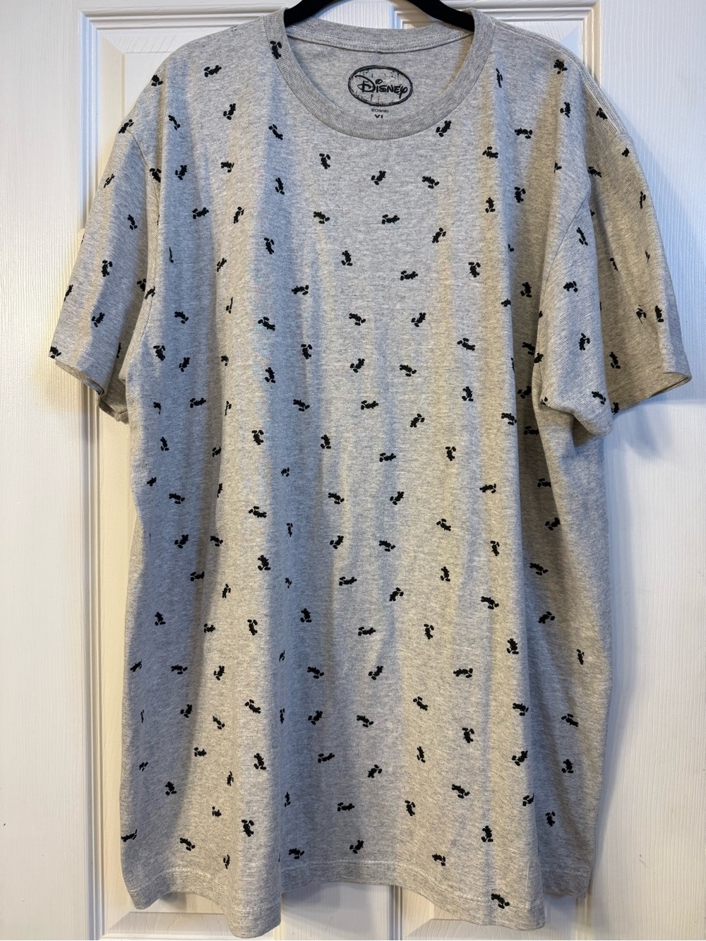 Disney Men’s Light Gray T-Shirt with Small Black Mickey Icons